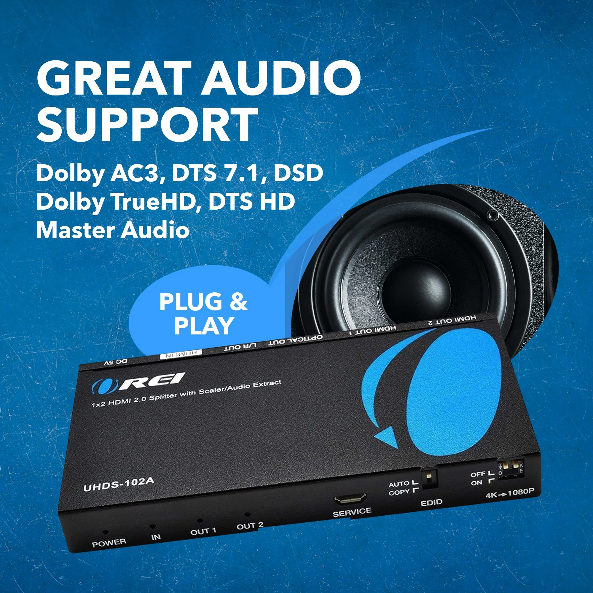 1x2 HDMI Splitter: UltraHD 4K 1-In 2-Out with EDID, Downscale, and Audio Extraction (UHDS-102A) - Image 8