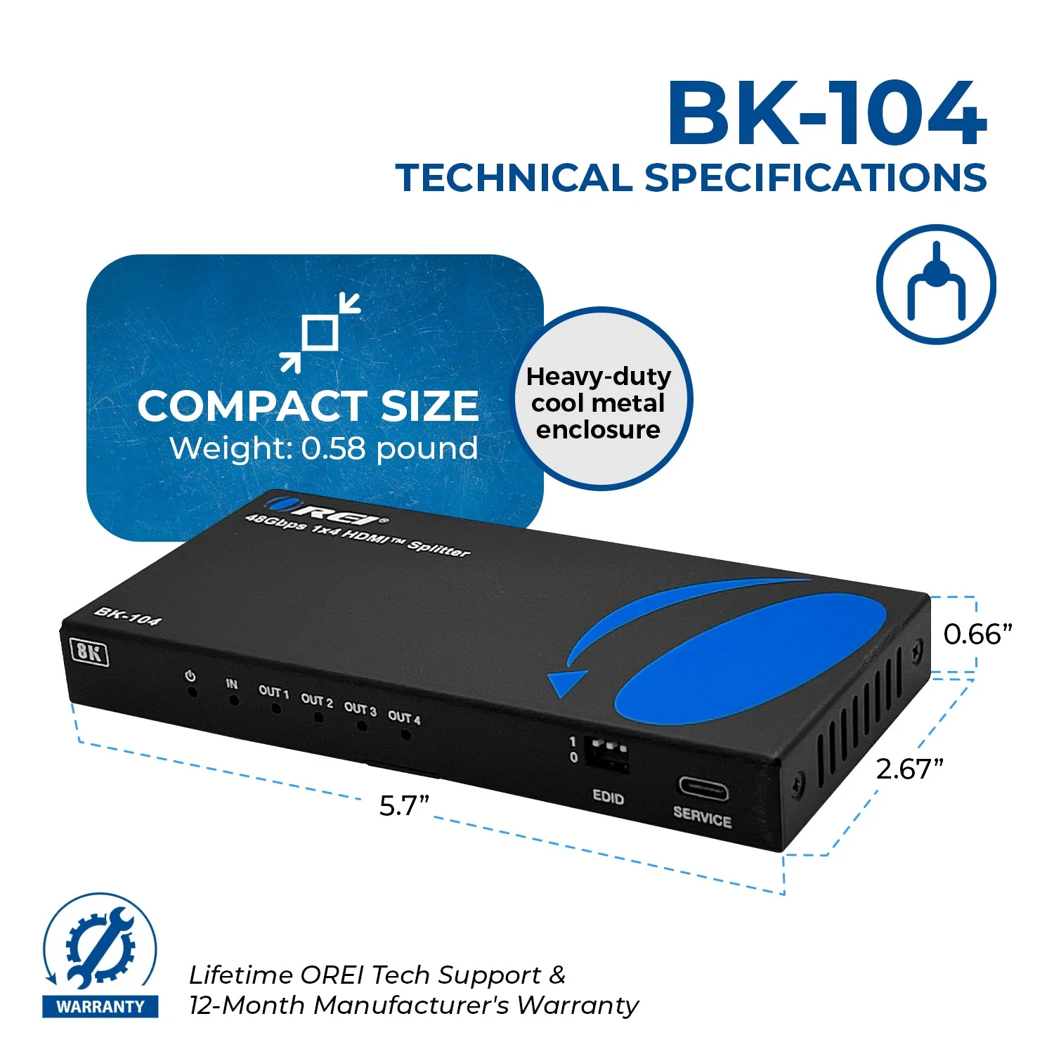 1x4 HDMI Splitter : 1-In 4-Out, UltraHD 8K, EDID (BK-104) - Image 5