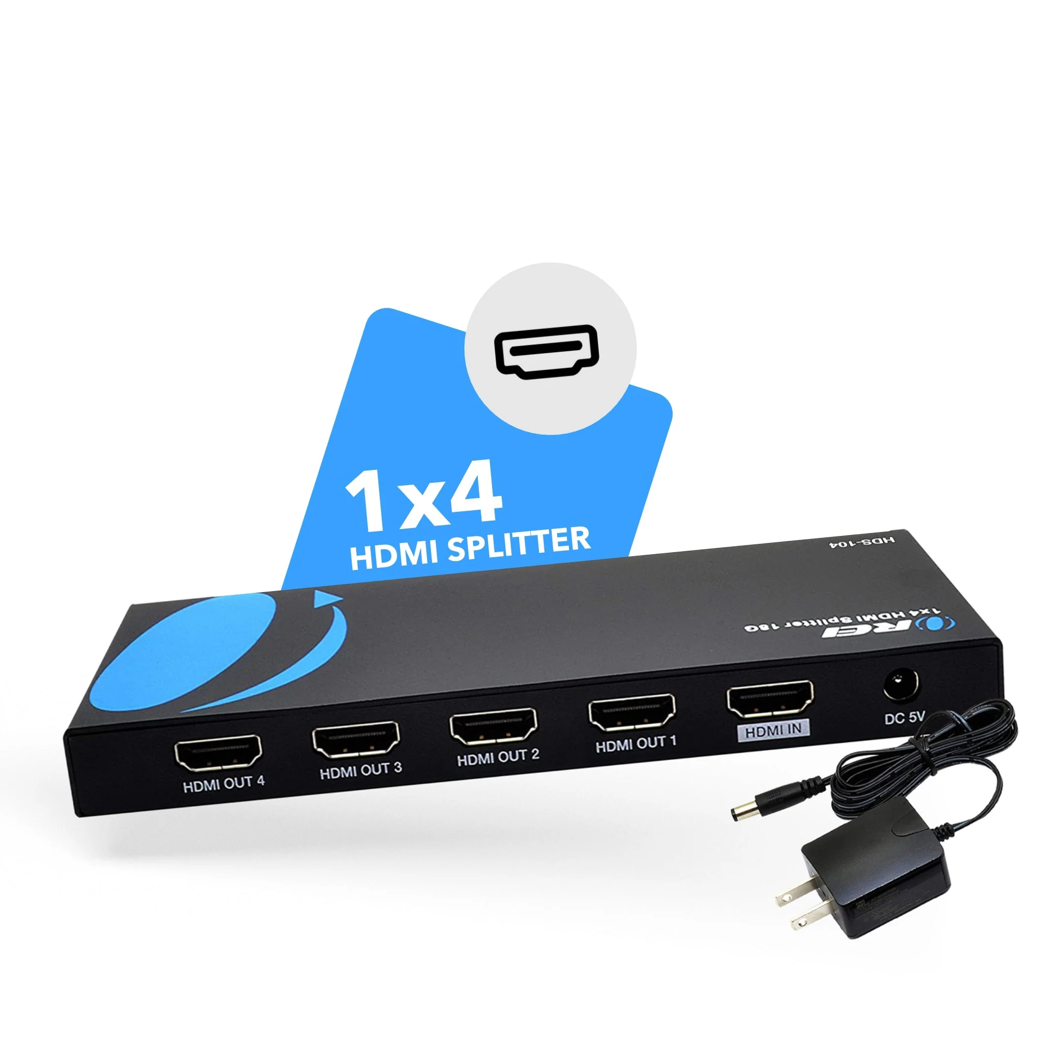 1x4 HDMI Splitter with Power Adapter : 1-in 4-out, EDID (HDS-104) - Image 3