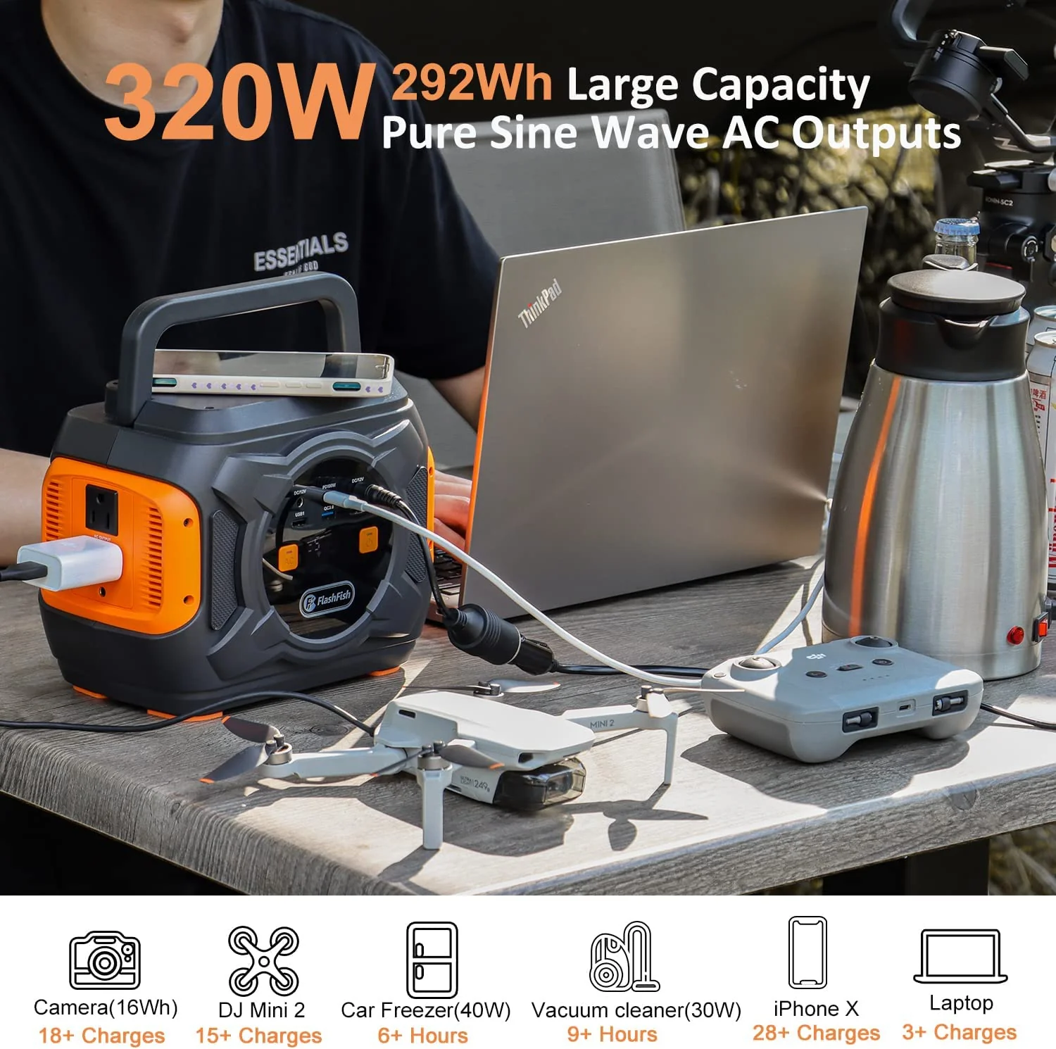 Flashfish 320W Portable Power Station For Home Blackout RV Camping Travel Hunting - Image 7