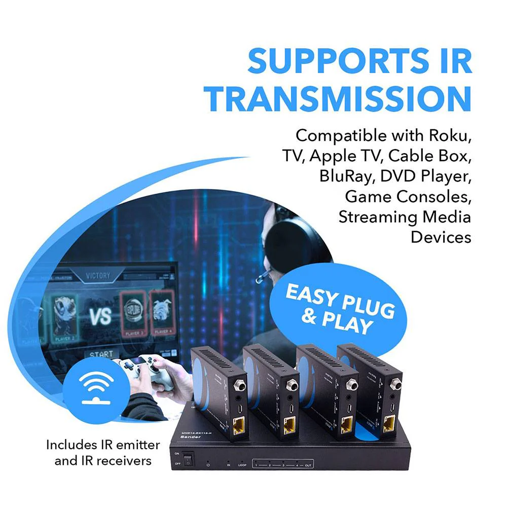4K 1x4 HDMI Extender Splitter over CAT 6 up to 115 feet with one-way IR control (UHD14-EX115-K) - Image 6