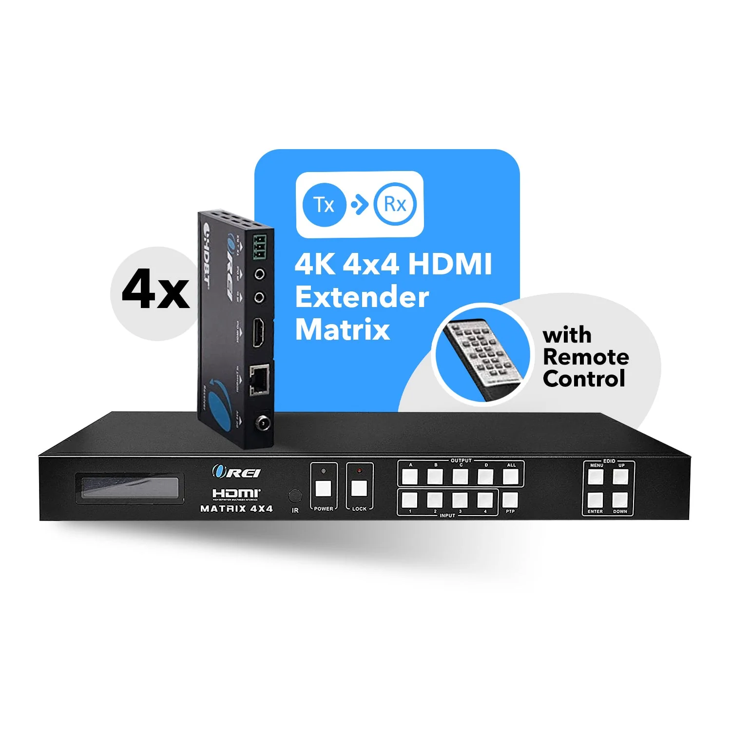 4x4 HDMI Matrix Switcher Extender & HDBaseT Over CAT5e/6/7 Cable (UHD44-EX230-K) - Image 2