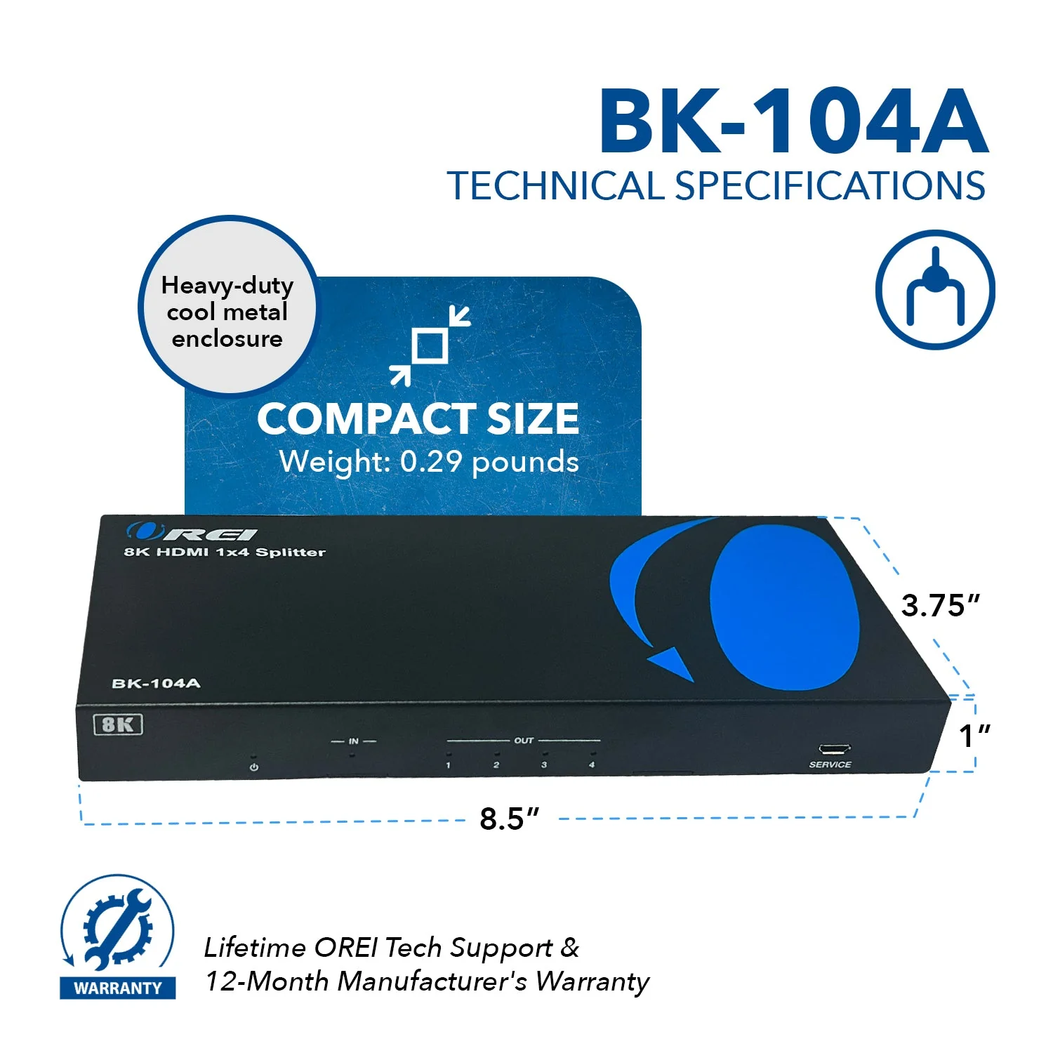 8K 1 in 4 out HDMI Splitter with Audio Extraction and EDID management (BK-104A) - Image 7