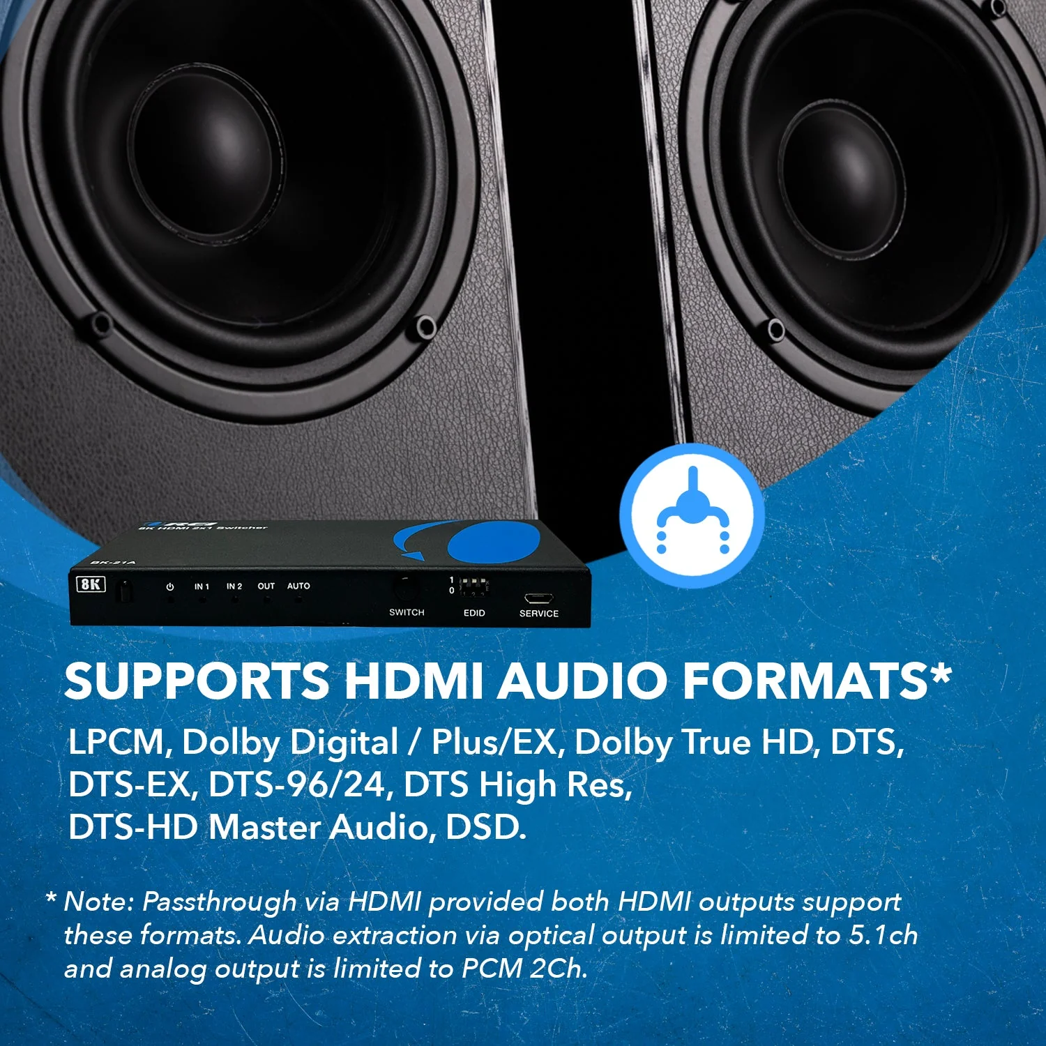 8K HDMI 2x1 Switch with Audio Extraction and EDID management (BK-21A) - Image 6