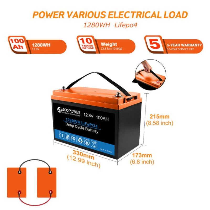 Acopower 100W poly
300Ah/1.5kW
(3x100Ah) Li300Ah P300w - Image 2
