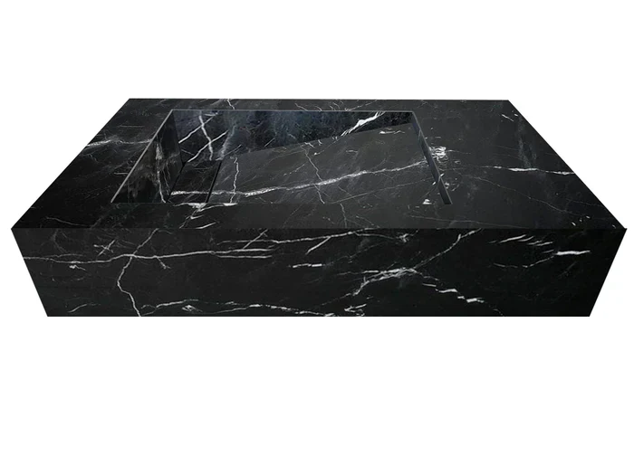 Alexandrette Black Marble Modern Rectangular Sink Wall-mount Bathroom Sink (W)18" (L)30" (H)7" - Image 2