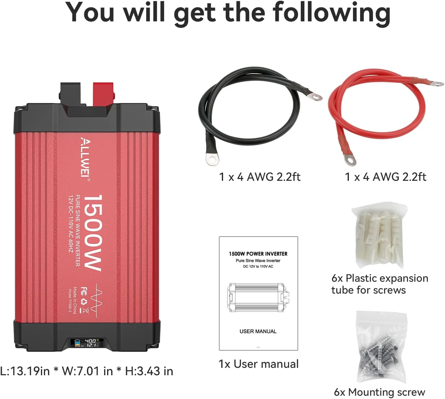 ALLWEI 1500W Pure Sine Wave Inverter 12V to 110V AC - Image 3