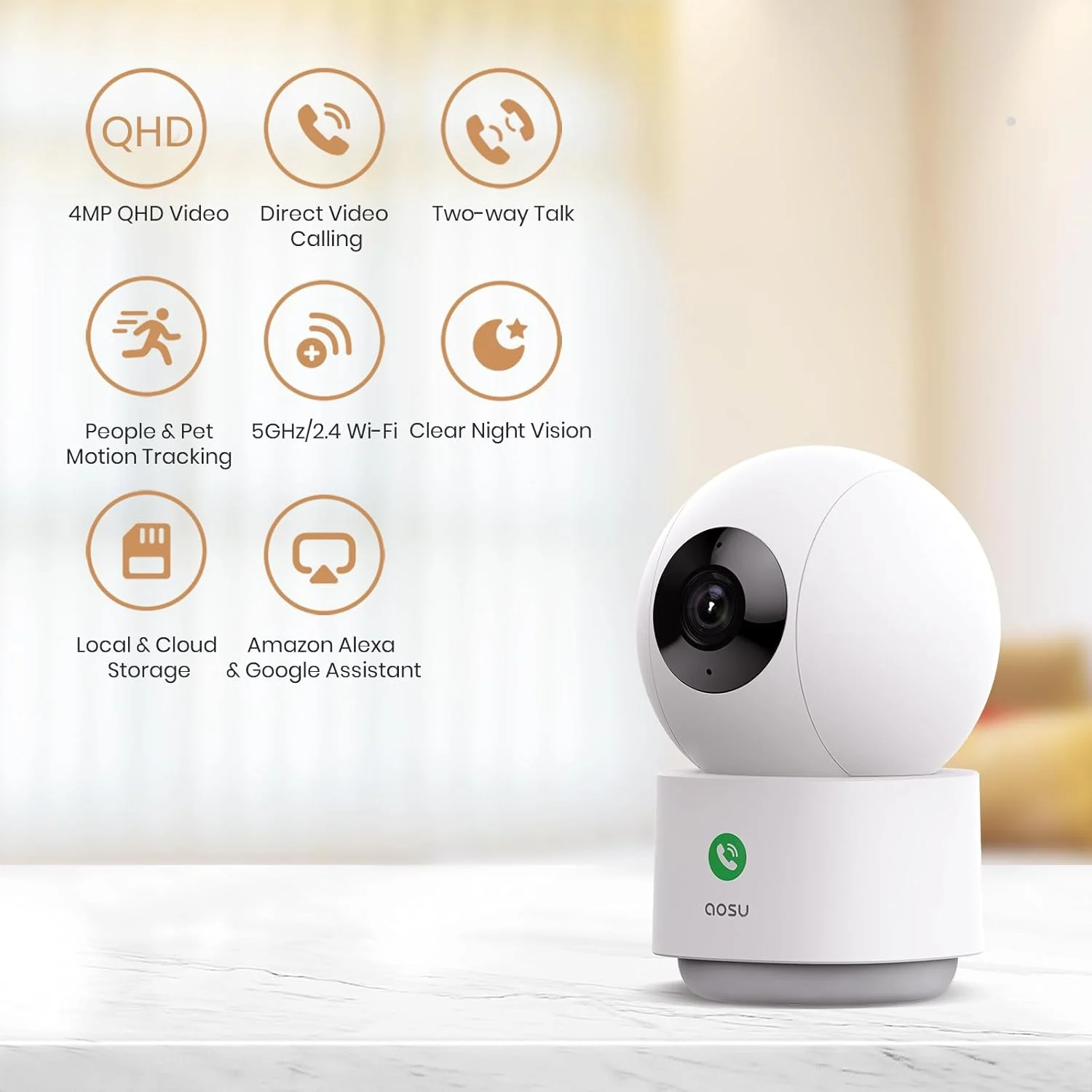 AOSU 2K Security Camera Indoor, Baby Monitor/Pet Camera -C2E2BH11 - Image 3