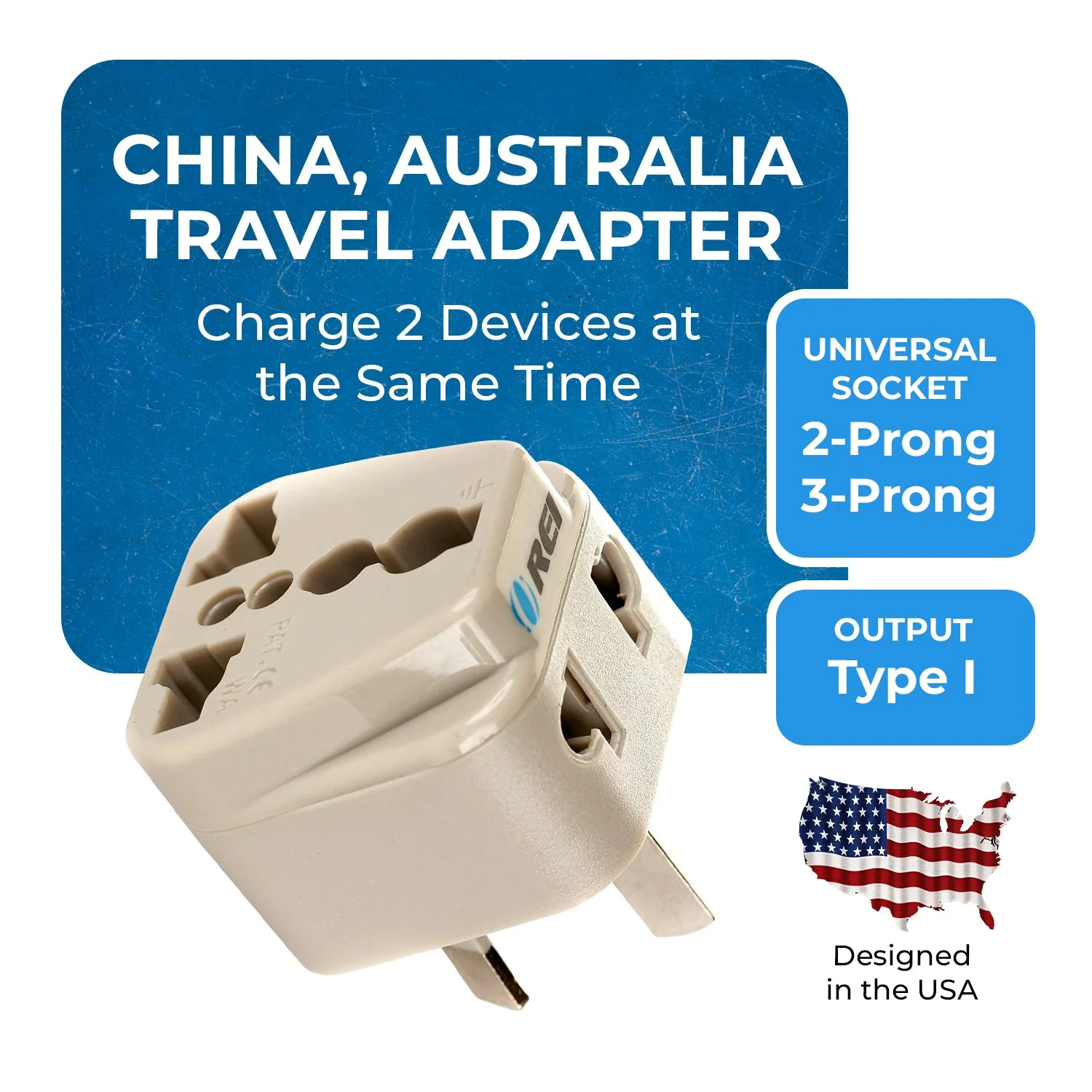 Australia, China Travel Adapter - 2 in 1 - Type I - Compact Design (DB-16) - Image 3