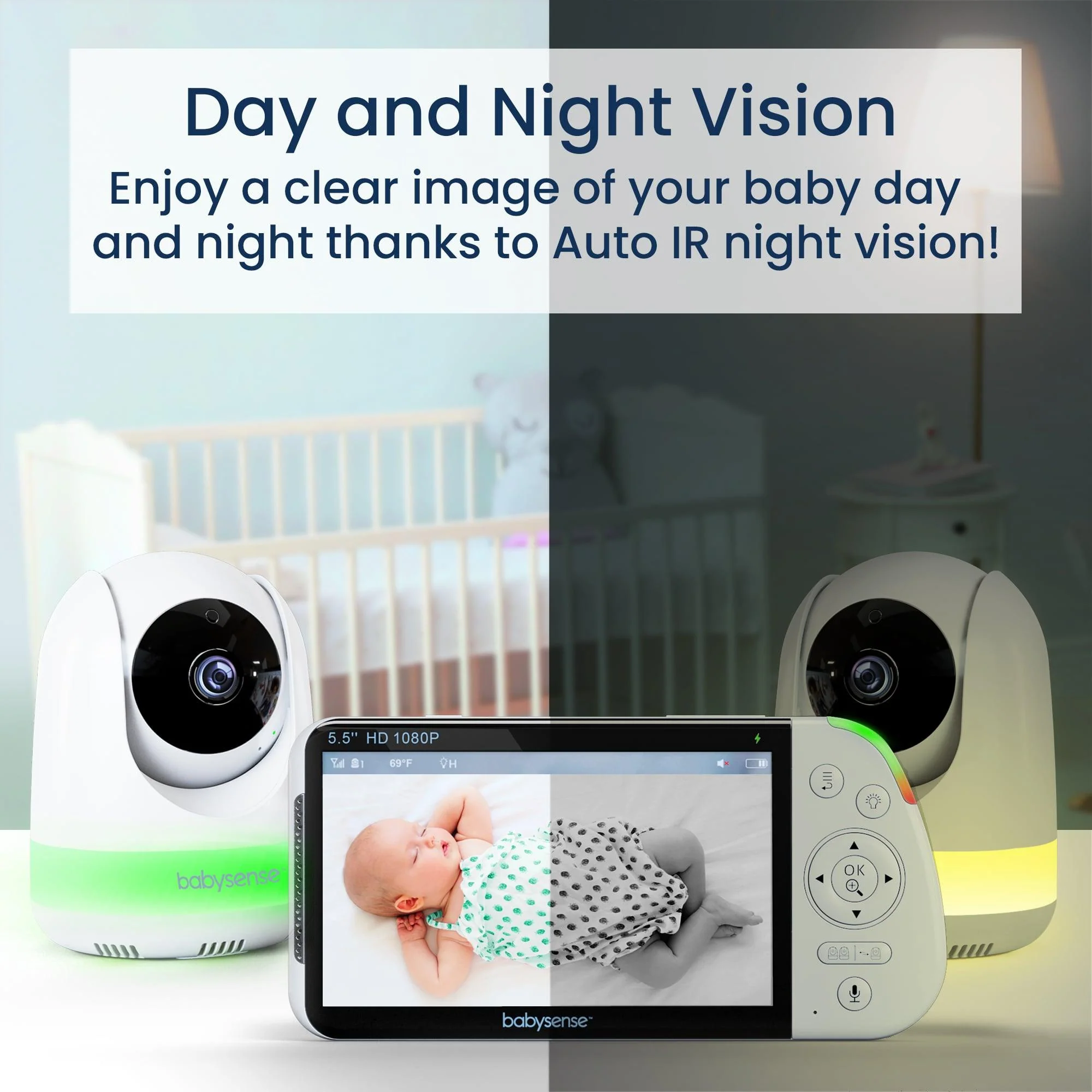 Babysense Max View: Video Baby Monitor with 2 Cameras, Non Wifi, Split Screen, Night Light & Sound Machine - Image 4