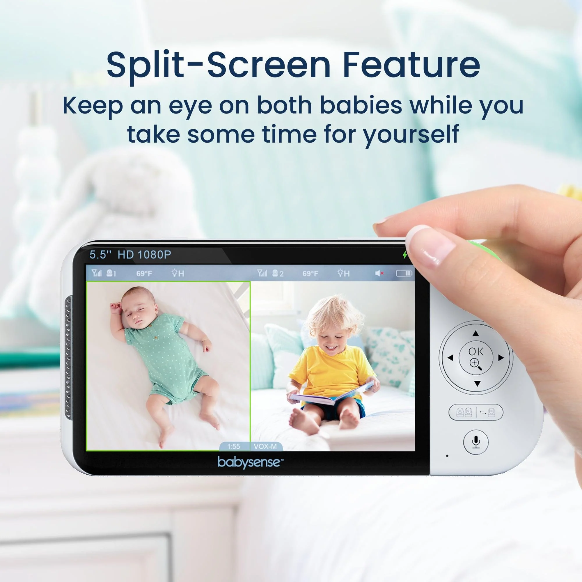 Babysense Max View: Video Baby Monitor with 2 Cameras, Non Wifi, Split Screen, Night Light & Sound Machine - Image 8