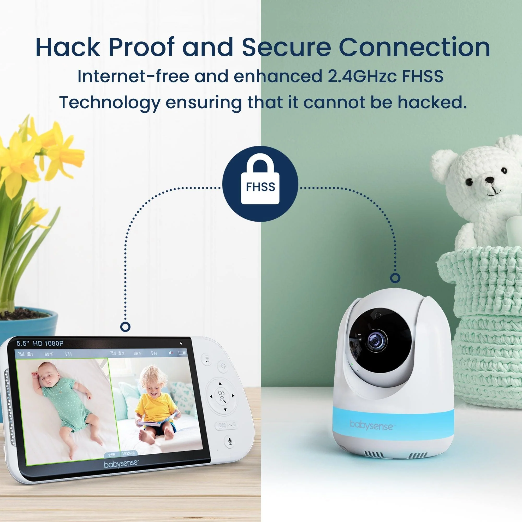 Babysense Max View: Video Baby Monitor with 2 Cameras, Non Wifi, Split Screen, Night Light & Sound Machine - Image 9