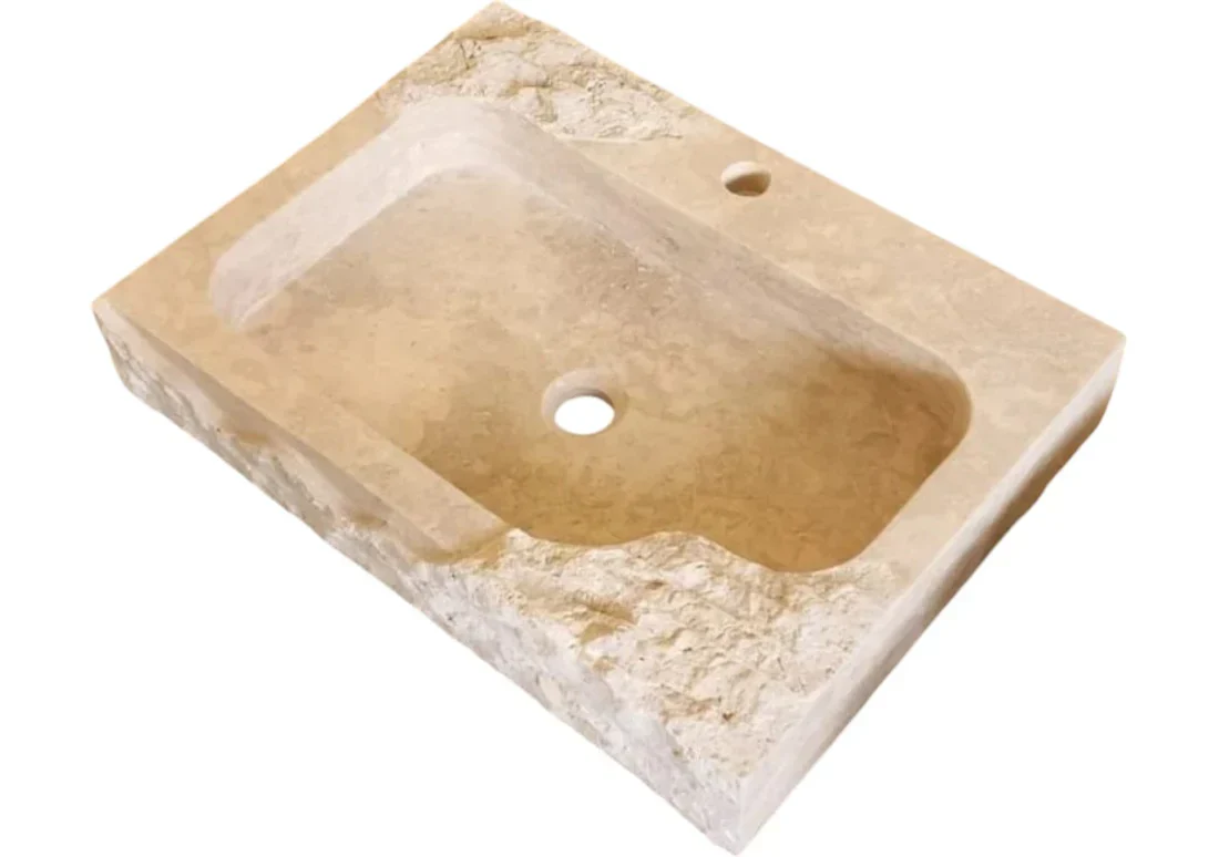 Beige Travertine Rectangular Wall-mount Bathroom Sink Rustic (W)16" (L)24" (H)5" - Image 5