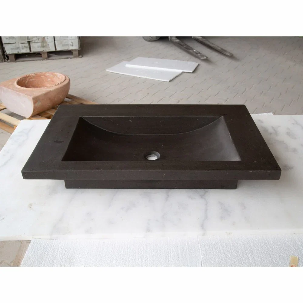 Black Andesite Natural Stone Rectangular Sink Honed/Matte (W)20" (L)33" (H)6" - Image 5