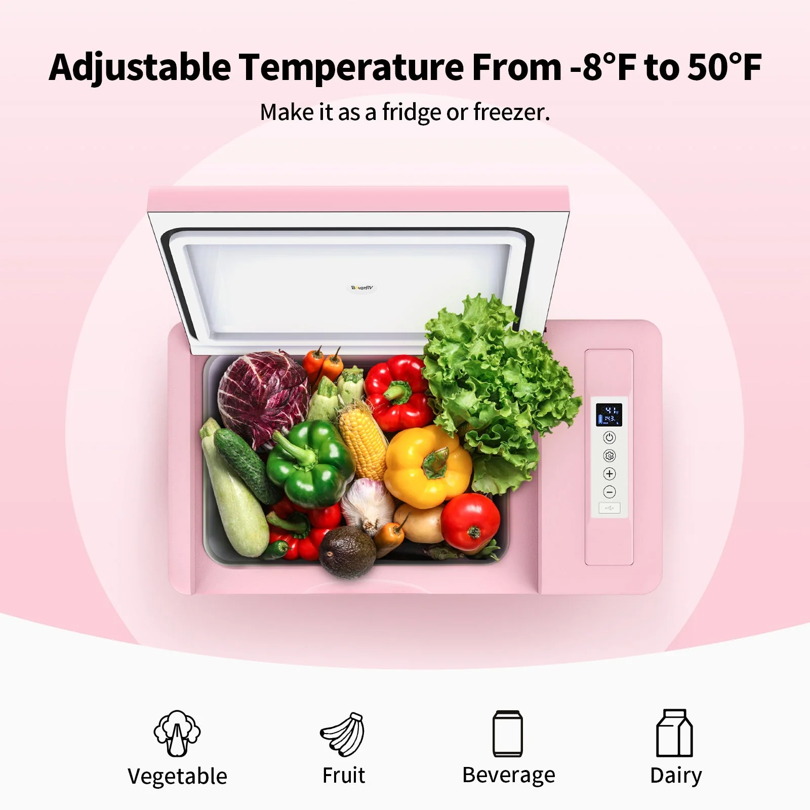 BougeRV 12V 23 Quart Pink Mini Fridge - Image 5