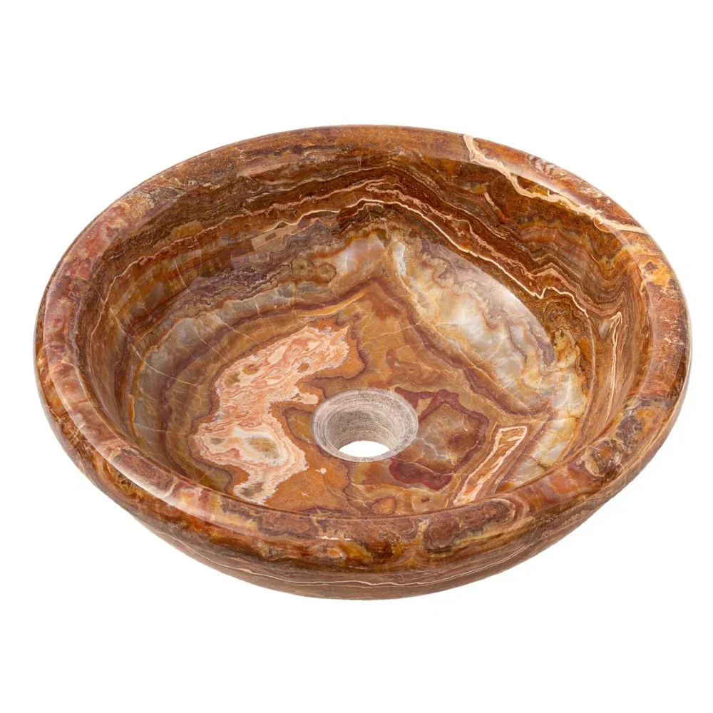 Brown Onyx Translucent Natural Stone Drop-in or Above Vanity Vessel Sink Polished (D)16" (H)6" - Image 2