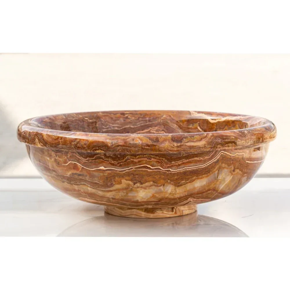 Brown Onyx Translucent Natural Stone Drop-in or Above Vanity Vessel Sink Polished (D)16" (H)6" - Image 6