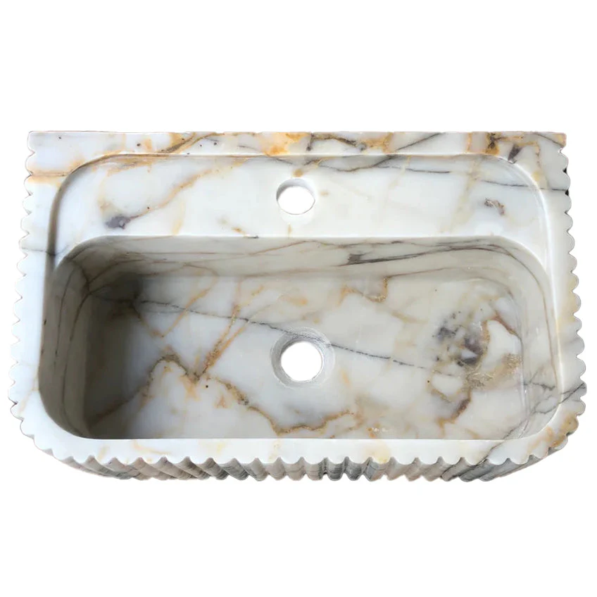 Calacatta Gold Marble Wall-mount Bathroom Vanity Sink Fluted (W)18" (L)36" (H)7" - Image 4