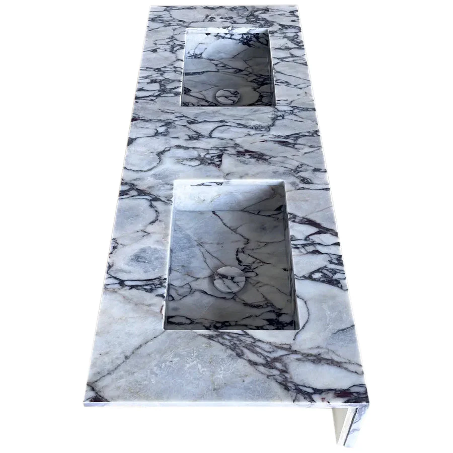 Calacatta Viola Marble Bathroom Double Sink Vanity (W)22" (L)67" (H)8" - Image 9
