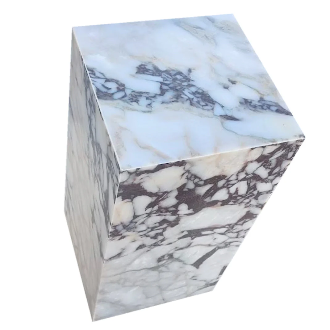 Calacatta Viola Marble Cube Design Plinth End/Side Table, Nightstand Polished (W)14" (L)14" (H)24" - Image 3