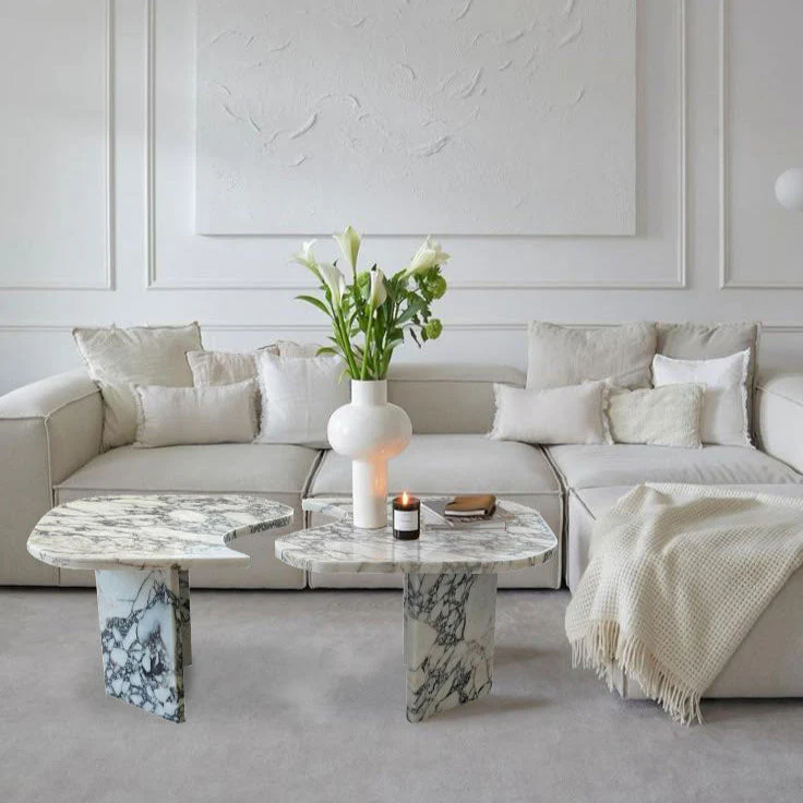 Calacatta Viola Marble Designer Coffee Table Polished Set of 2