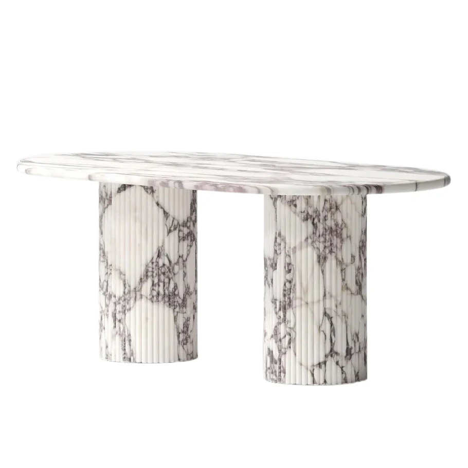 Calacatta Viola Marble Oval Dining Table with Fluted Round Marble Legs - Image 2