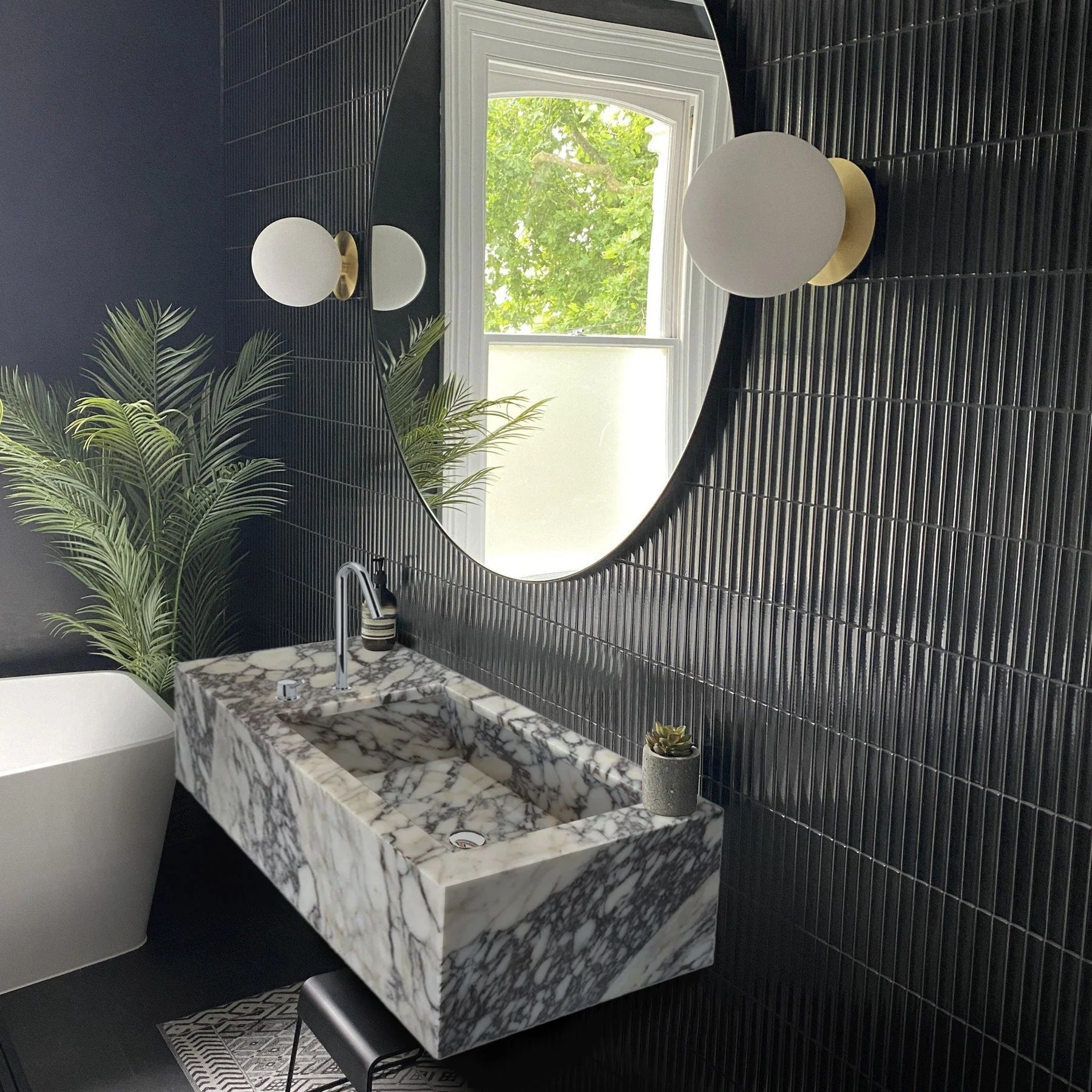 Calacatta Viola Marble Rectangular Wall-mount Bathroom Sink Side Faucet Holes (W)16" (L)32" (H)9"