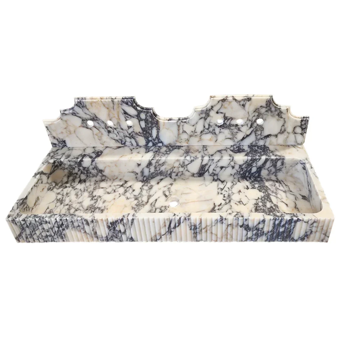Calacatta Viola Marble Wall-mount Bathroom Sink with Fluted with Backsplash (W)20" (L)55" (H)6" - Image 5