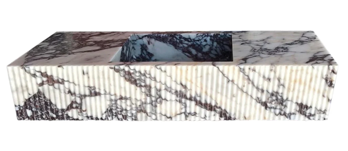 Calacatta Viola Marble Wall-mount Bathroom Vanity Sink Fluted Front (W)20" (L)56" - Image 5