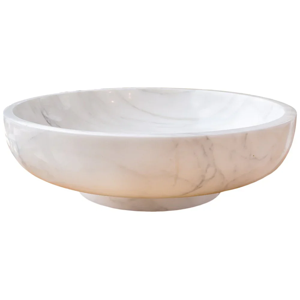 Calacatta White Marble Vessel Above Vanity Bathroom Sink Polished (D)19" (H)6" - Image 3