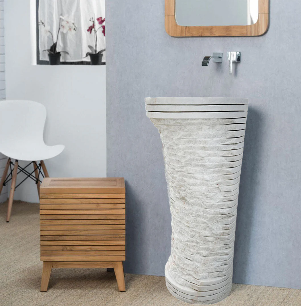 Carrara White Marble Designer Pedestal Stand-Alone Sink (W)16" (L)16" (H)36" - Image 3