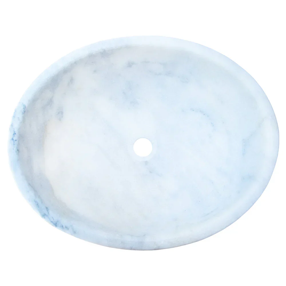 Carrara White Marble Natural Stone Oval Vessel Above Vanity Bathroom Sink - Image 5