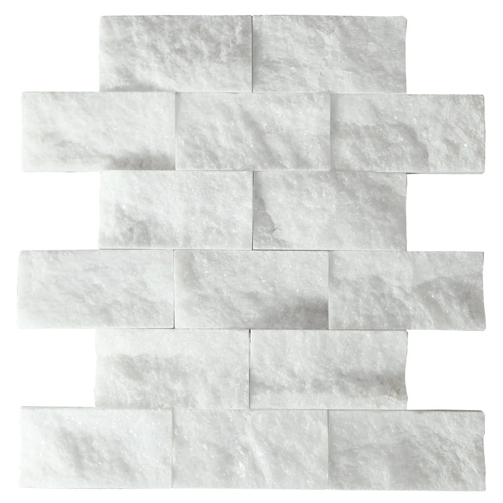 Carrara White Marble Split Face Brick Mosaic Wall Tile - Livfloors Collection - Image 2