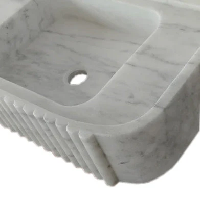 Carrara White Marble Wall-mount Bathroom Vanity Sink Fluted (W)16" (L)28" (H)6" - Image 5