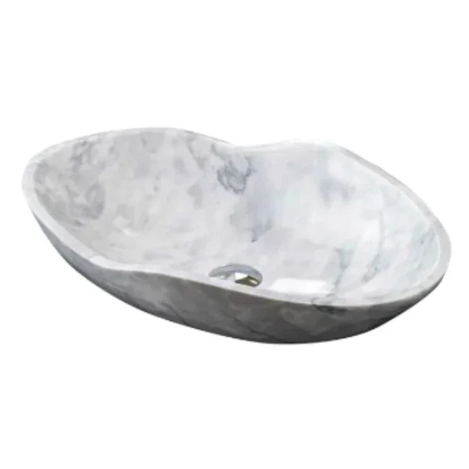 Carrara White Marble Wavy Designer Above Vanity Bathroom Sink (L)24" (W)14" (H)6" - Image 2