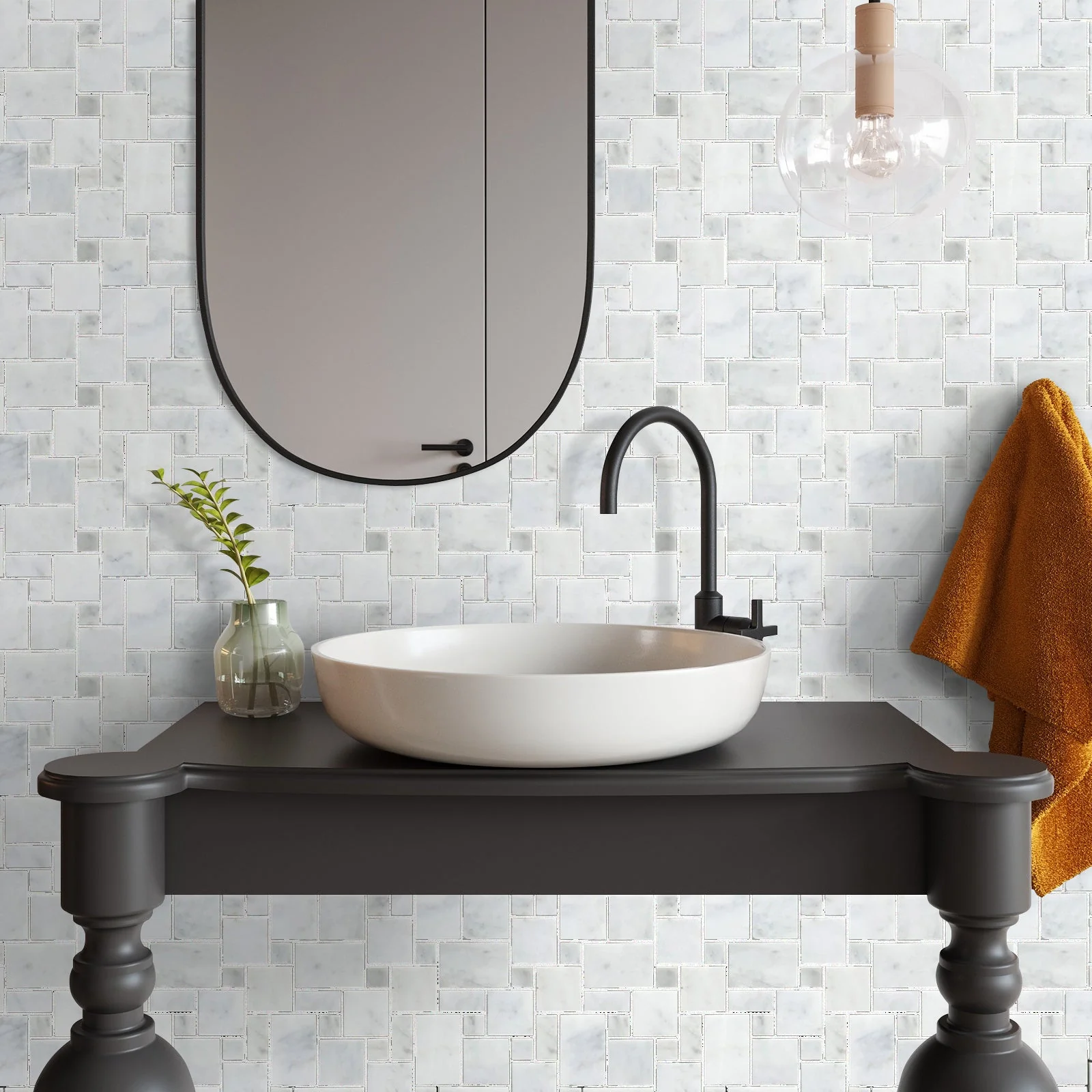 Carrara White Mini Versailles Pattern Mosaic Floor and Wall Tile - Livfloors Collection - Image 3