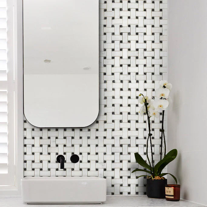 Carrara White-Toros Black Basketweave Mosaic Floor and Wall Tile - Livfloors Collection