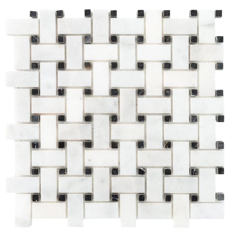 Carrara White-Toros Black Basketweave Mosaic Floor and Wall Tile - Livfloors Collection - Image 2