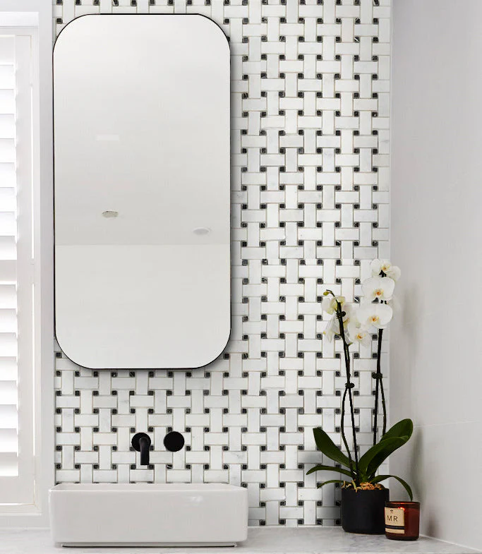 Carrara White-Toros Black Basketweave Mosaic Floor and Wall Tile - Livfloors Collection - Image 3