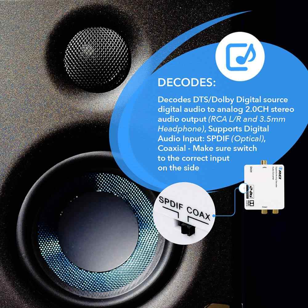 Dolby Digital to Analog Audio Converter Decoder -SPDIF/Coaxial Input to RCA Output (DA34) - Image 4