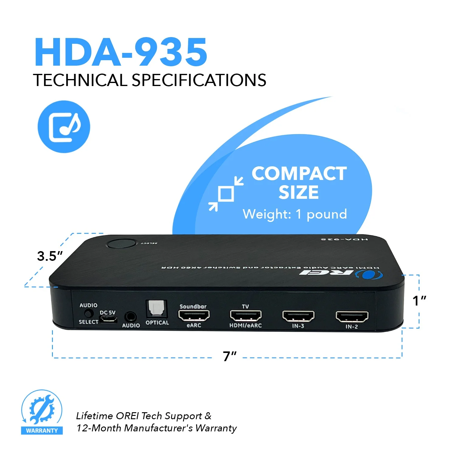 Dual HDMI eARC Audio Extractor 4K@60Hz with Optical Port & 3.5mm jack, 18Gbps bandwidth (HDA-935) - Image 10