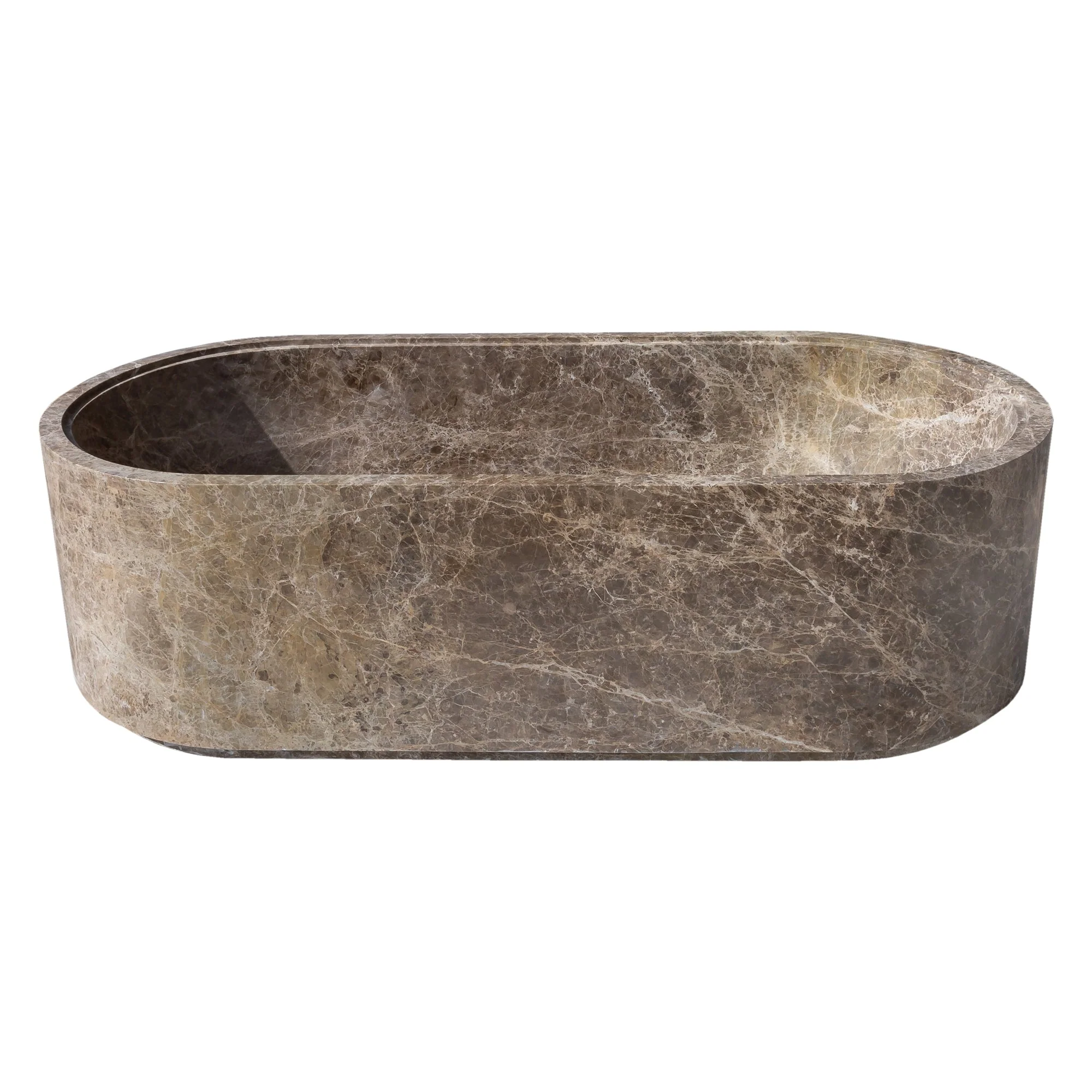 Emperador Light Marble Bathtub Hand-carved from Solid Marble Block (W)29.5" (L)67" (H)19.5" - Image 12