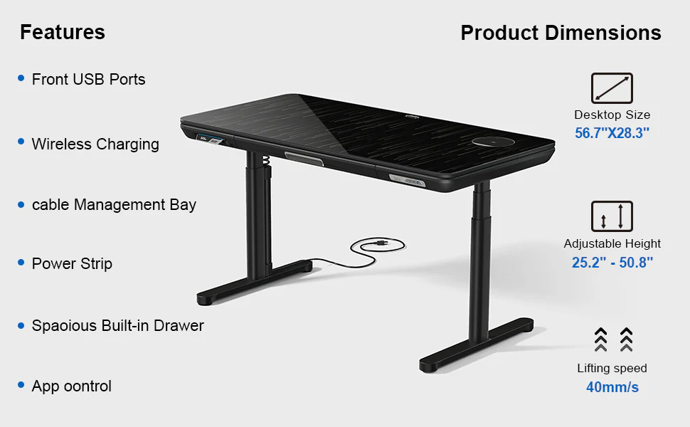 ErgoAV- ErgoFX 57" standing desk with built in drawer and power management - Image 9