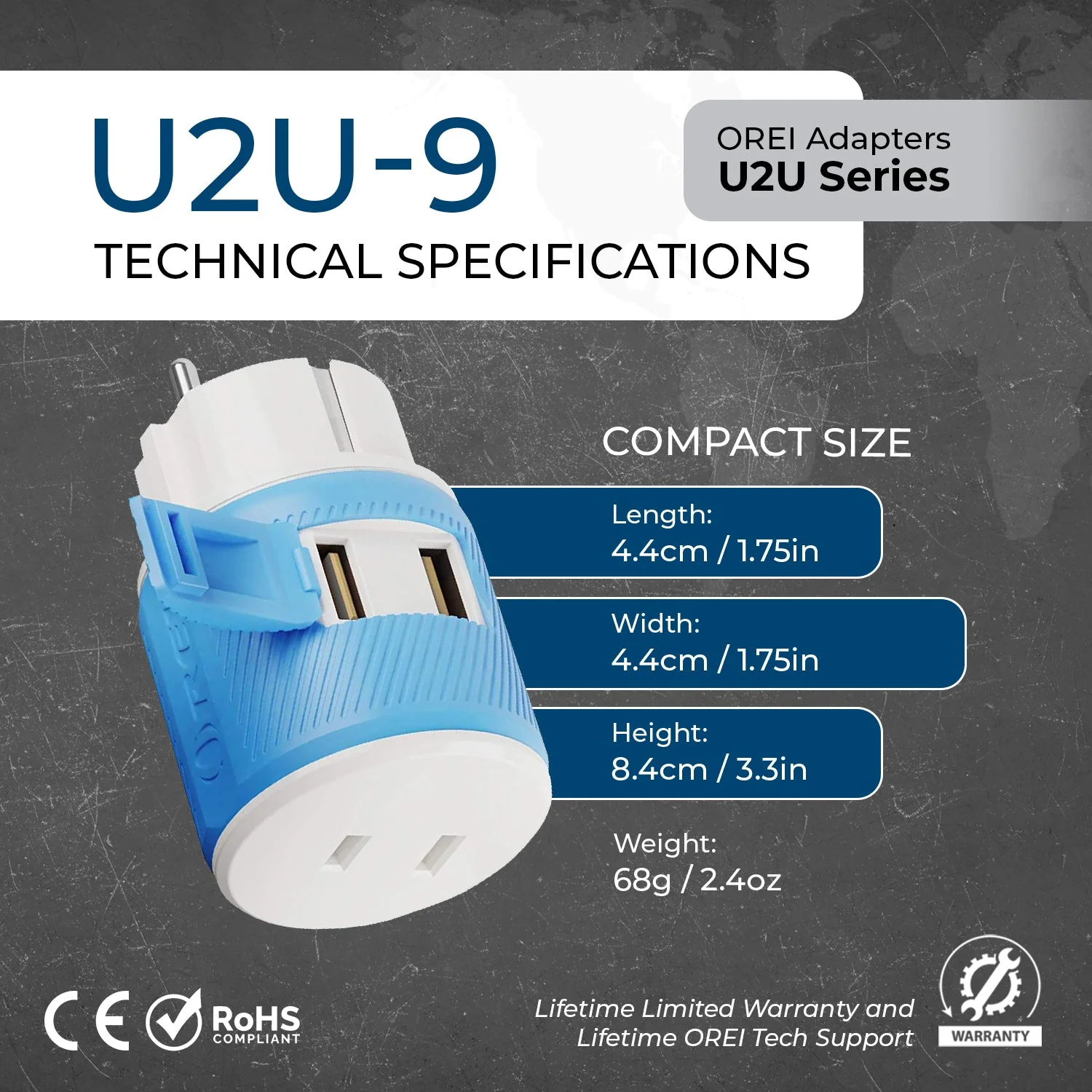 Europe, Germany Travel Adapter - 3 in 1 - 2 USB - Type C - Compact Design (U2U-9C) - Image 8