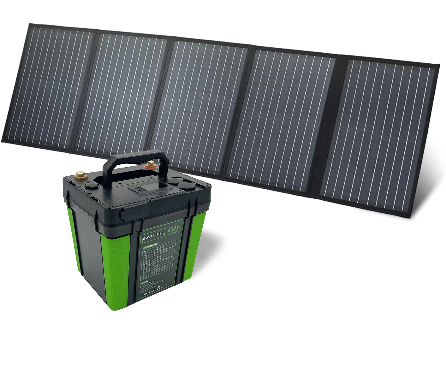 EXP240PRO 786 Wh CPAP Battery + 100 Watt Solar Panel Bundle