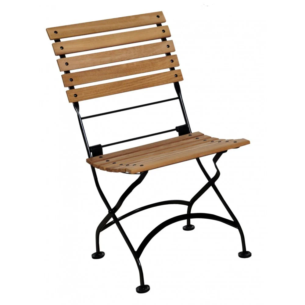 Five Piece Dining Set with 32 x 48" Steel Top Table and Two/Two Natural African Teak Slat Side/Arm Chairs - Image 2