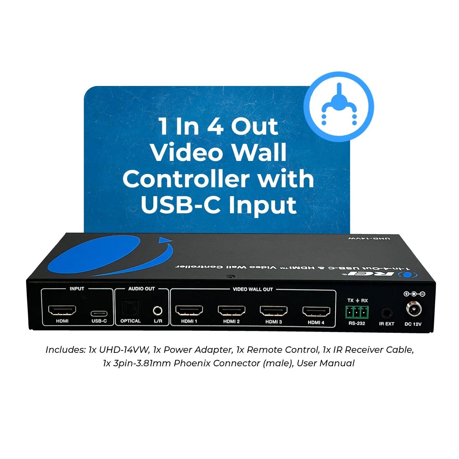 HDMI 2x2 Video Wall Controller with UBS-C input (UHD-14VW) - Image 2