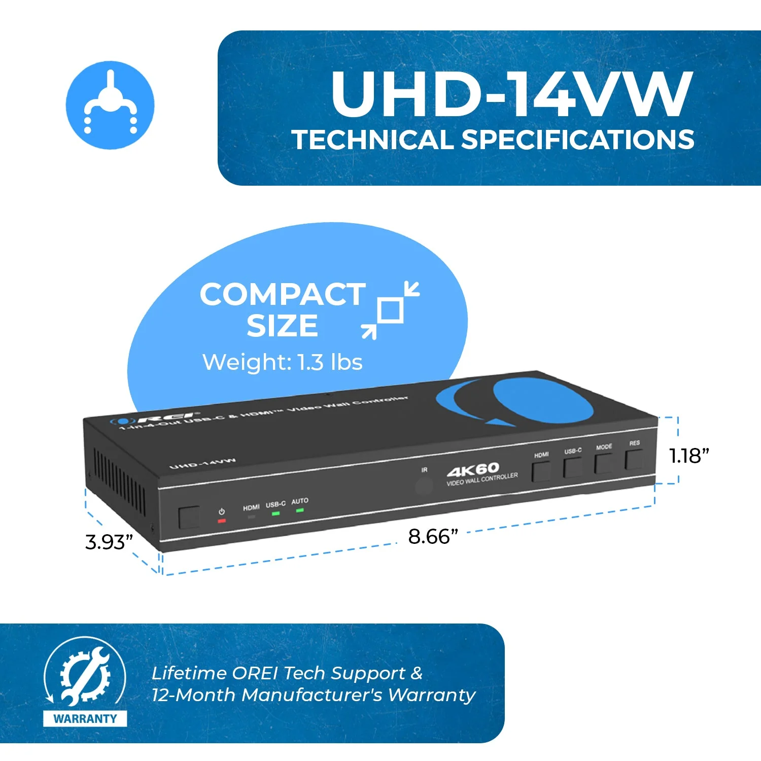 HDMI 2x2 Video Wall Controller with UBS-C input (UHD-14VW) - Image 8