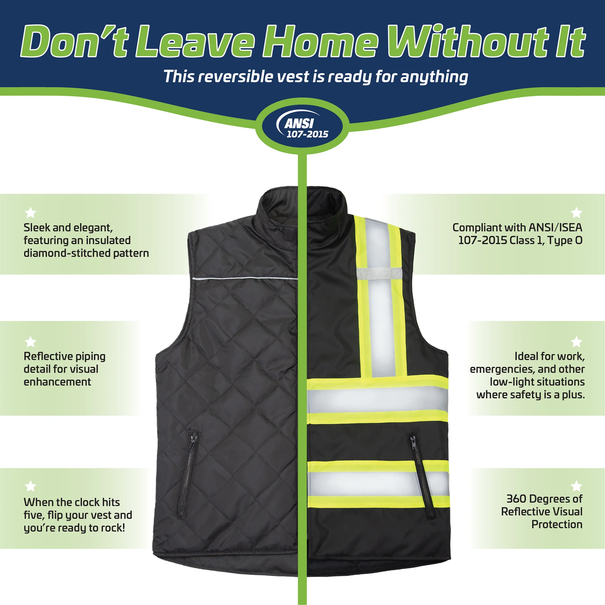 Hi-Vis X-Back Reversible Insulated Safety Vest with Reflective Strips - Image 2