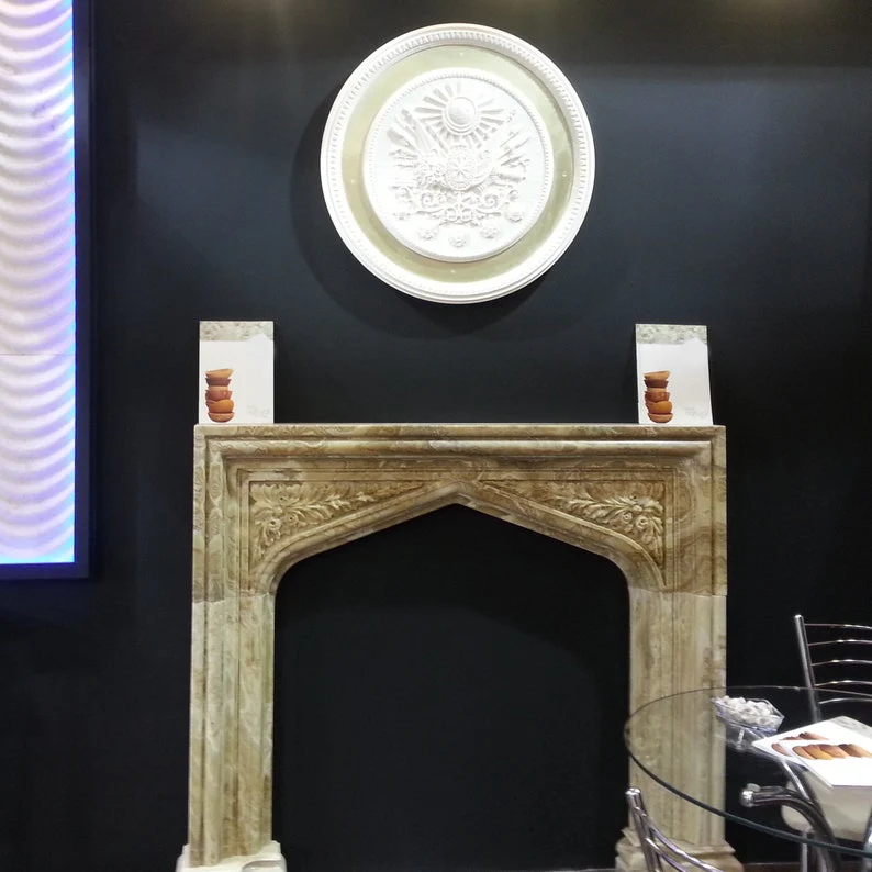Honey Onyx Translucent Natural Stone French Villa Style Hand-carved Fireplace Surround (W)6" (L)57" (H)52" - Image 3